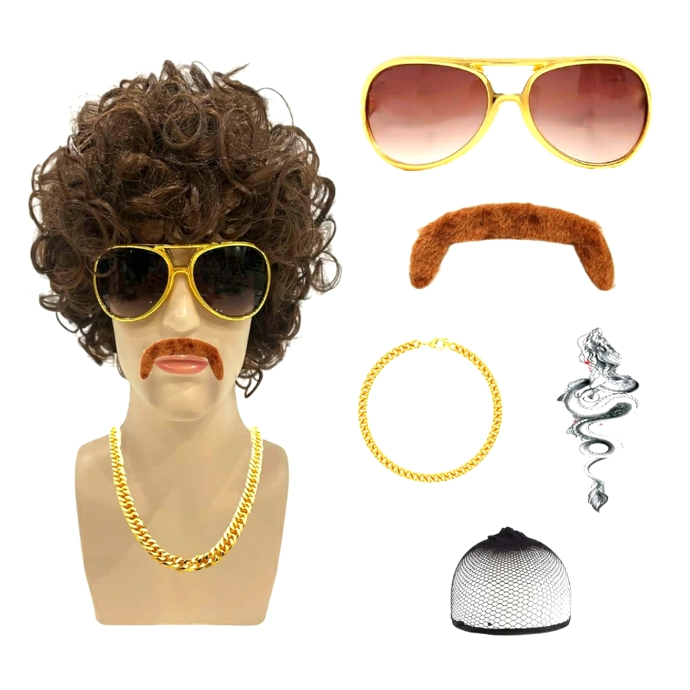 1970s Disco Mens Hairy Pimp Macho Cosplay Halloween Clothing Costume Cheesy NEW
